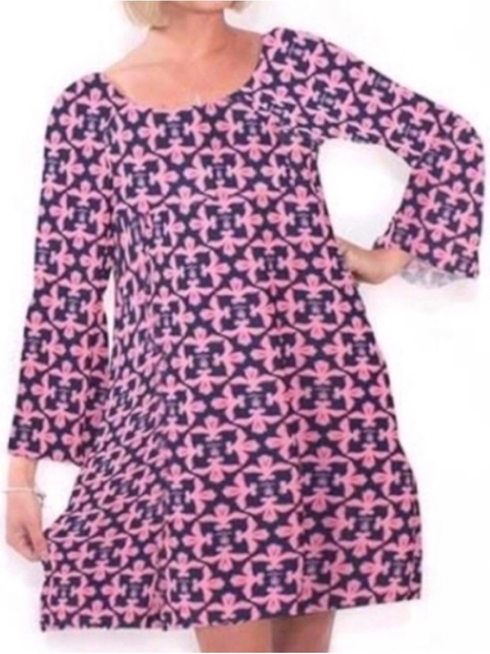 Simply Southern Navy Pink Floral Pineapples Flowy Lightweight Coastal Dress Larg